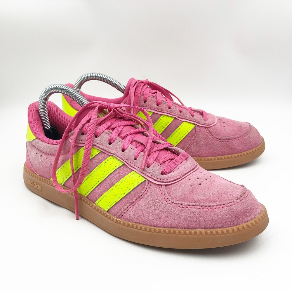 Adidas Shoes Womens 8 Breaknet Sleek Pink Neon Yellow Suede Gum Sole Sneakers